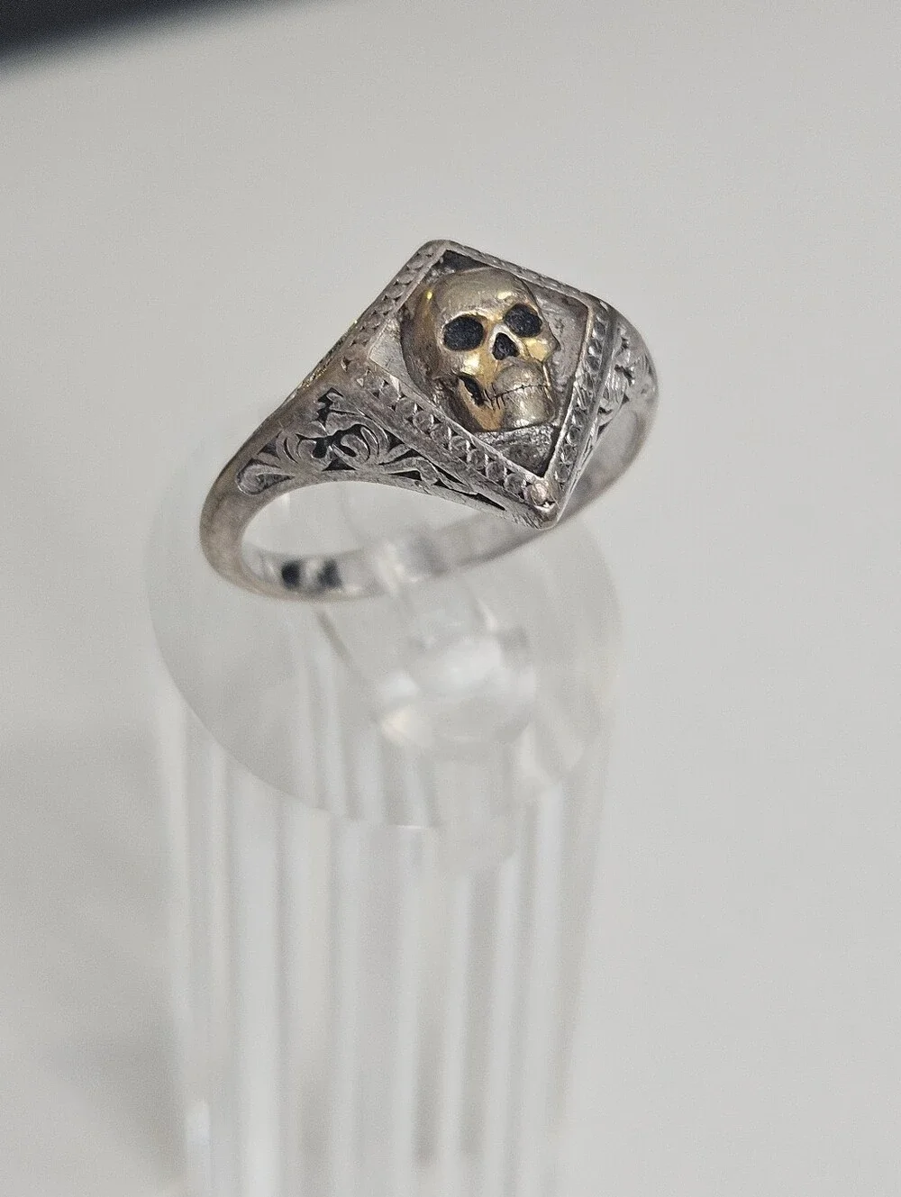 Effy 925 Skull Two Tone Gold + Sterling Silver Ring Size 10 US